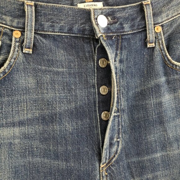 Citizens of Humanity Liya High-Rise Crop Jeans Size 30 Button-Fly Blue Distress - Picture 3 of 11
